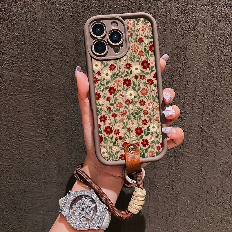 Charming Floral Lanyard Strap Silicone Phone Case - Soft and Durable Cover