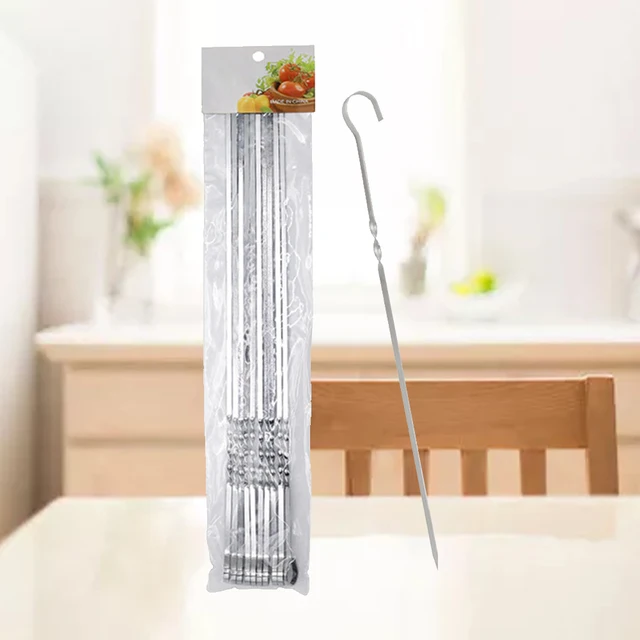 10 db Újrafelhasználható Grillszárc Rozsdamentes Acél Lapos Grillezés Nyársa - Image 2