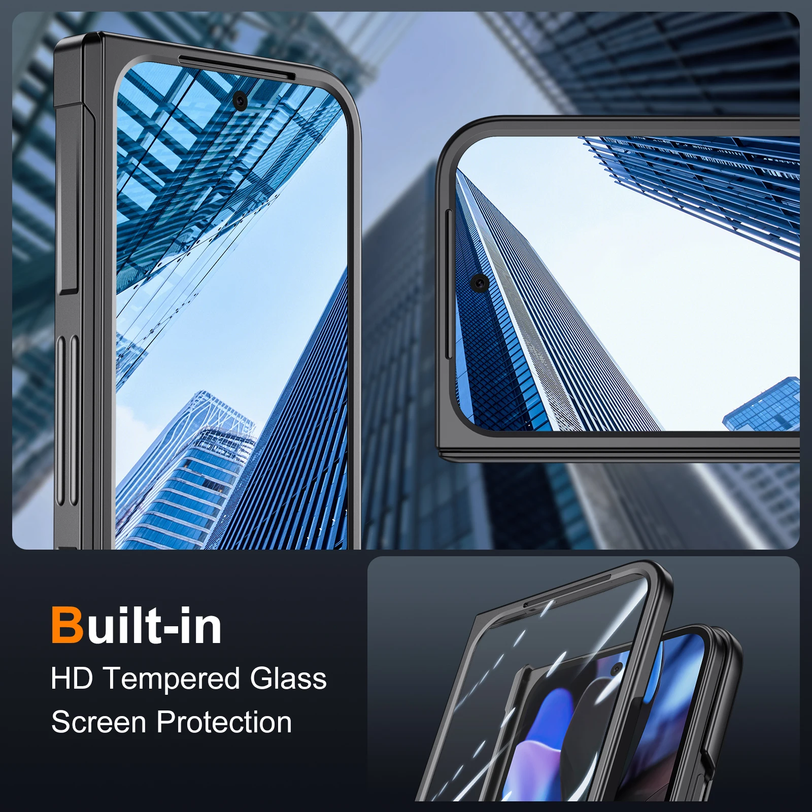 POVSCAE Full-Coverage Hinge Protection Slim Shield Armor Case with Stand and Screen Protector