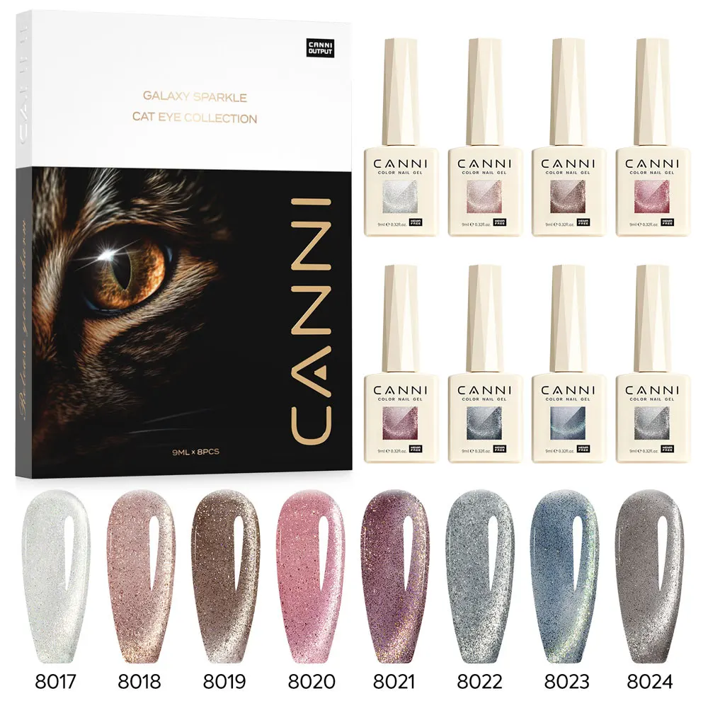 CANNI Super Glossy Glitter Cat Eye Nail Gel Polish - Hema Free Diamond Top Coat, Semi-Permanent UV LED Varnish
