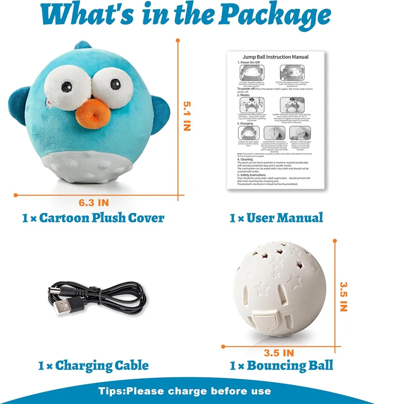 Rechargeable Interactive Pet Toy with Jumping Music and Squeaky Crinkle Ball