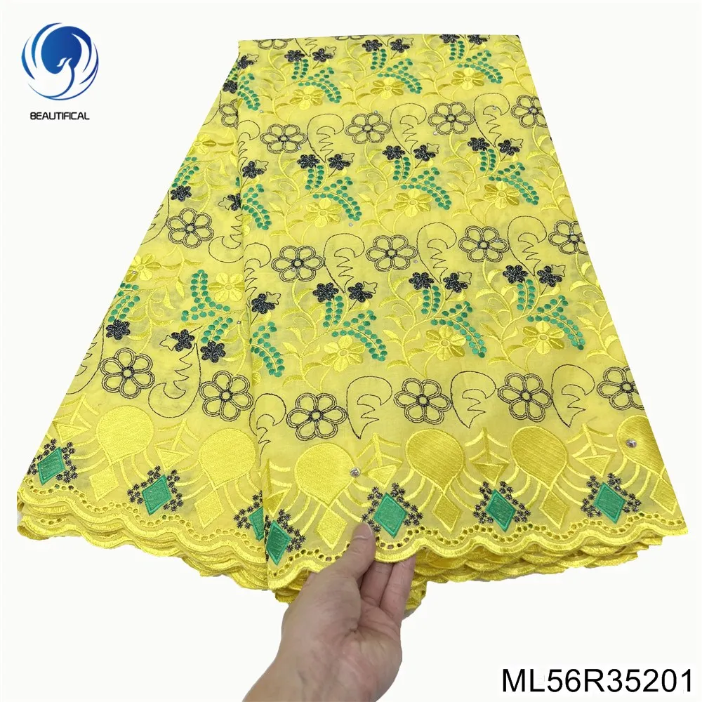 

2023 Classical Elegance Embroidered Flowers Nigerian Swiss Voile Lace Fabric100% Cottin 5 Yards for Party Dress ML56R352