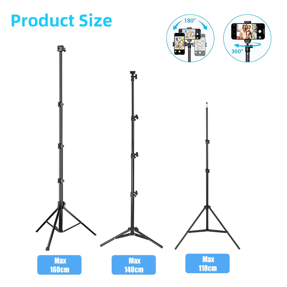 Selfie Stick Tripod Mobile Phone Stand with Bluetooth Remote 1/4 Screw for iPhone iPad Tablet Camera Ring Lamp