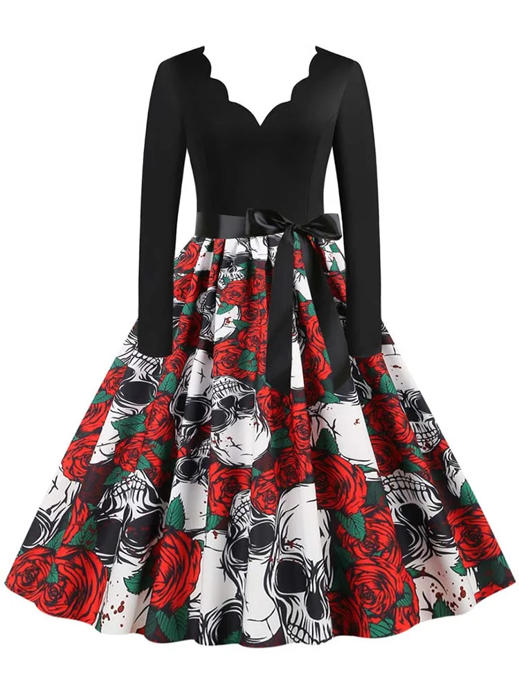 Retro Goth Halloween Party Dresses for Women