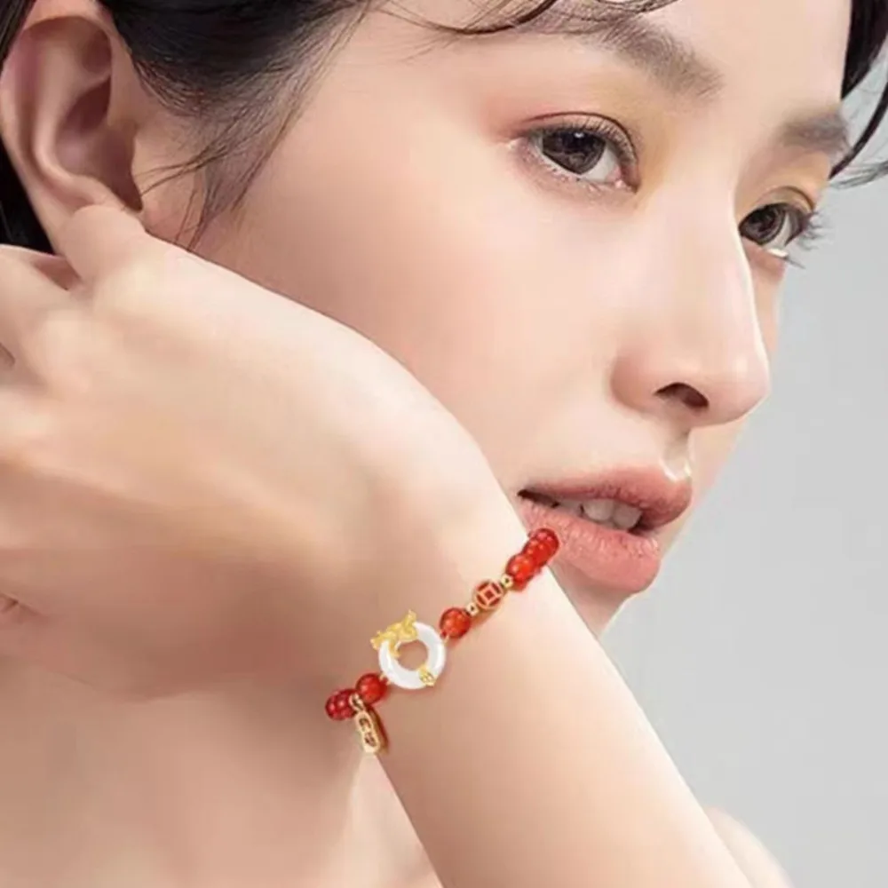 Superficie Liscia Lucky Zodiac Jade Dragon Bracciale Alla Moda Ins Wind Glass Ricchezza Bracciali Dragon Women Handmade Red Rope
