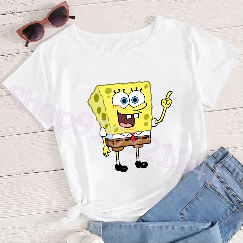Summer Cartoon Spongebob T Shirt O-Neck Aesthetics TShirt Print Casual Short Sleeve Streetwear Harajuku Women Top Clothes 3