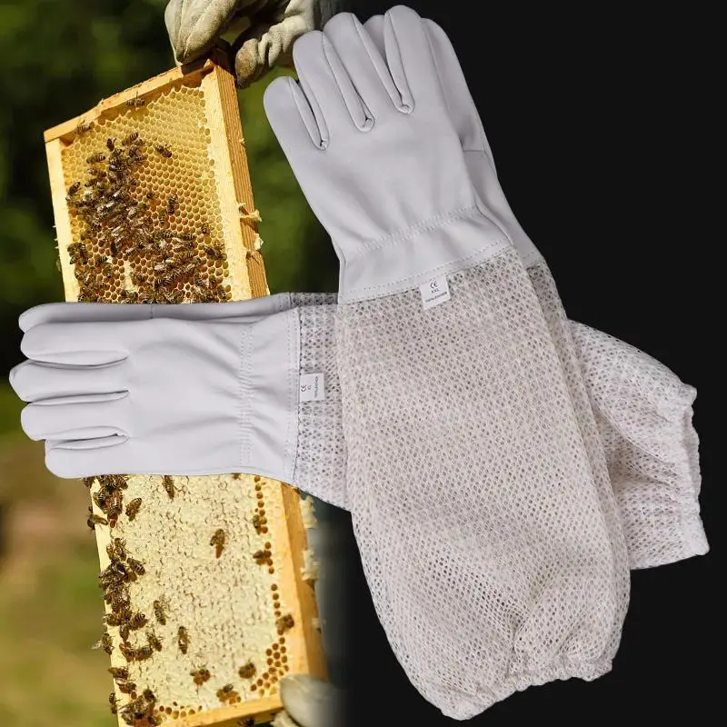 New mesh beekeeping gloves long sleeved gloves preventing bee bites three-layer net ventilation lightweight breathable beekeeping tools beekeeping accessories beekeeper gloves
