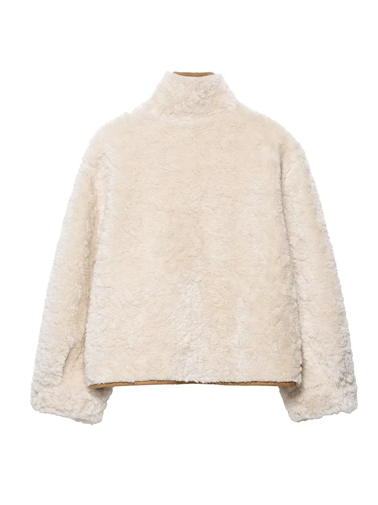 TFMLN Women's Reversible Jacket Coat 2025 New Winter Fashion Lambswool Short Jacket Casual Ladies Thick Warm Solid Outerwears