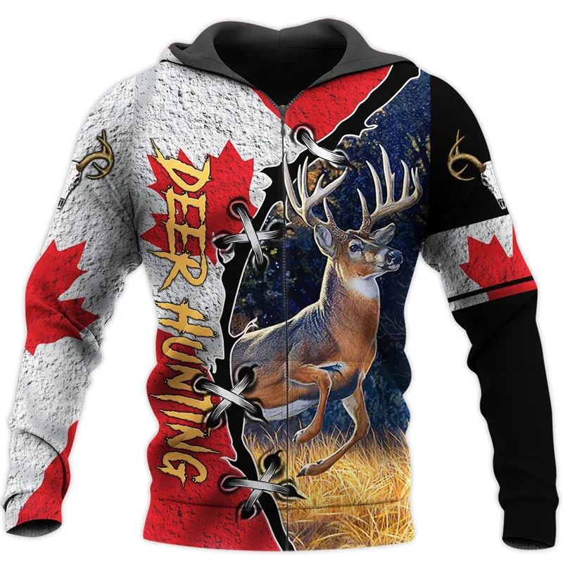 Newest Deer Hunting 3D All Over Printed Men Hoodie Long sleeve Sweatshirt Zipper Casual Streetwear Hip Hop Harajuku Style