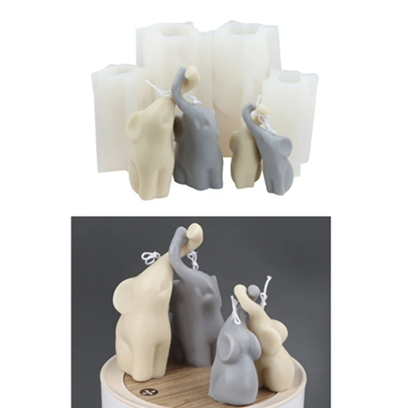 2Pcs Long-nosed Elephant Decoration Mould DIY Epoxy Mold Handmade Candles Aroma Wax Soap Molds for Decorations