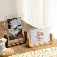 6 Inch Acrylic Picture Frame Wooden Kpop Idol Photo Display Wedding Party Picture Holder Desktop Office Photo Decor Card Holder 2