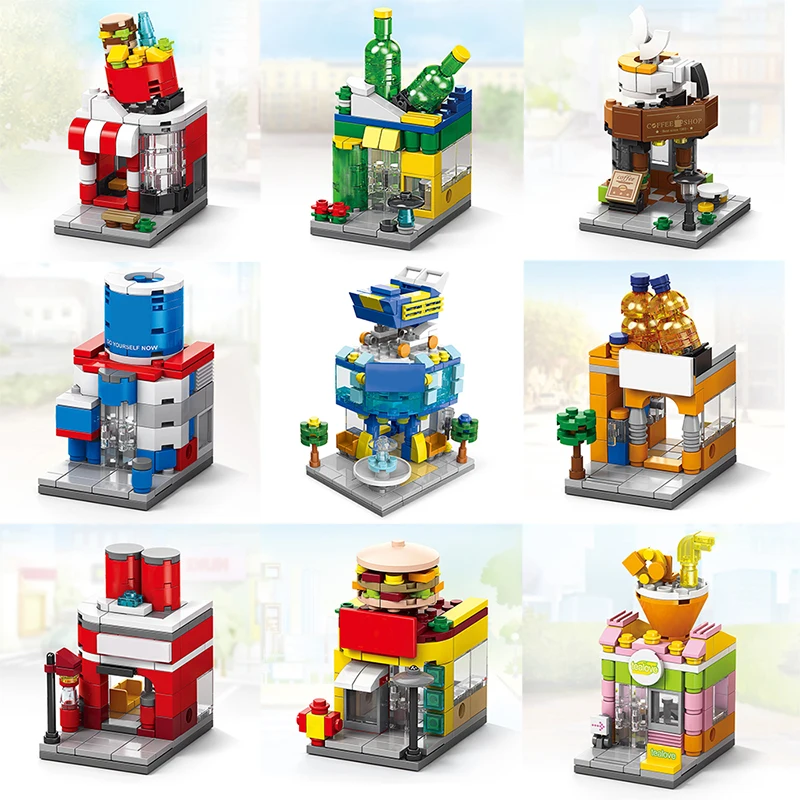 City Mini Shop Supermarket Street View Model Building Blocks Hamburger ...