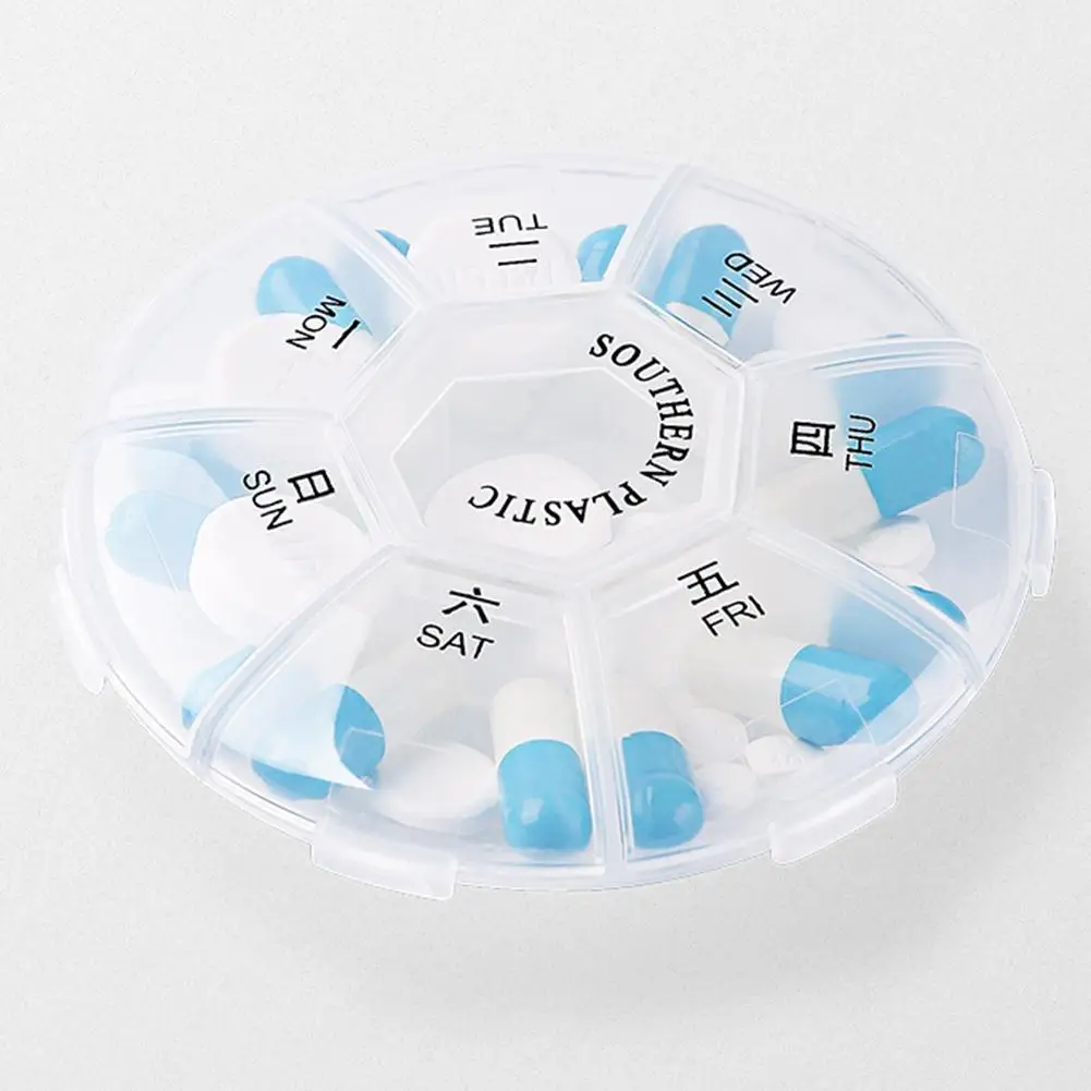 Tragbare wöchentliche Pillendose mit 7 Fächern, Aufbewahrungskoffer, Pillenetui, Behälter, tragbar, transparent, Mini-Medizin-Organizer, Tablet-Spender – Detail 6