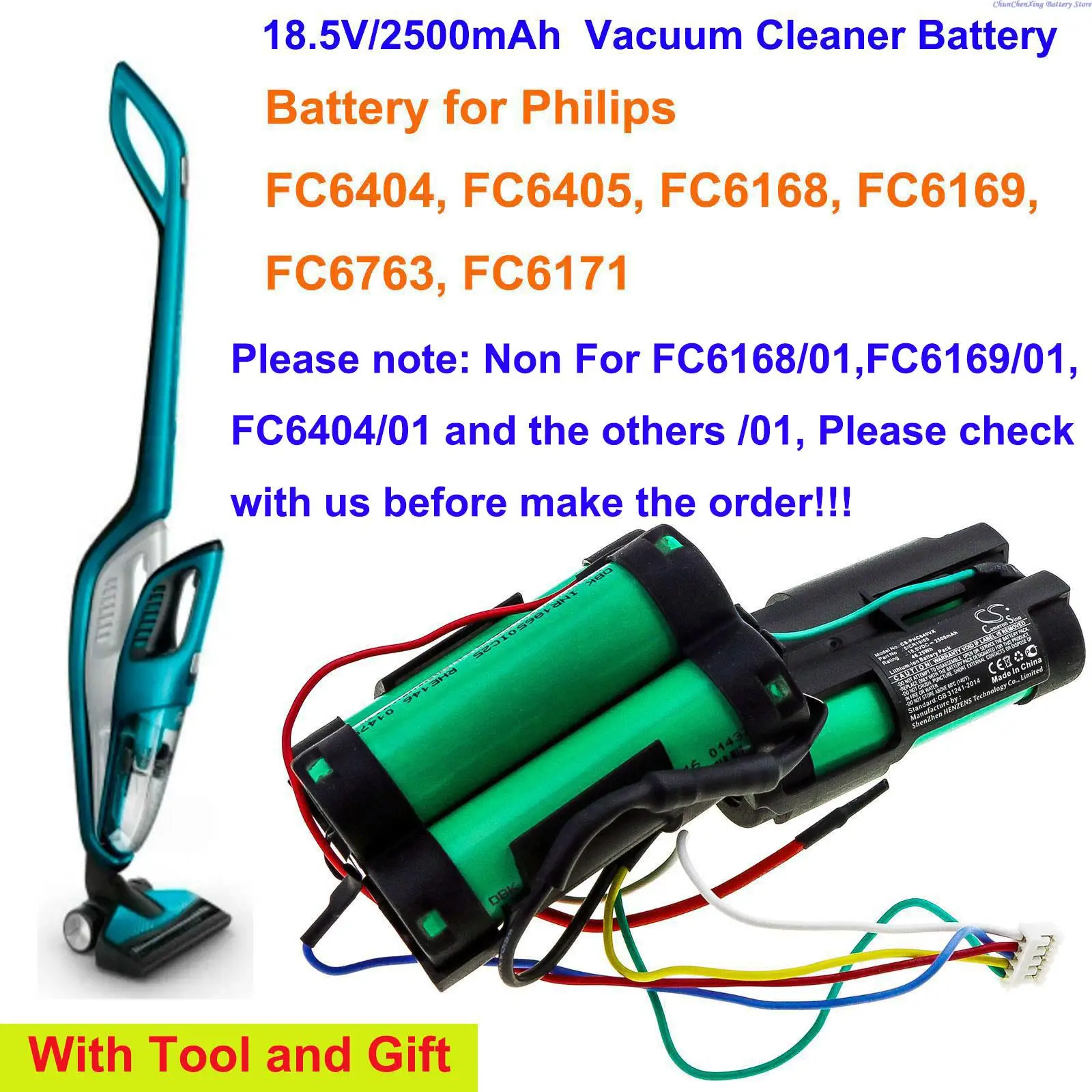 

OrangeYu 2500mAh Vacuum Cleaner Battery for Philips FC6404, FC6405, FC6168, FC6169,FC6763,FC6171, NOTE: NOT fit "/01" models