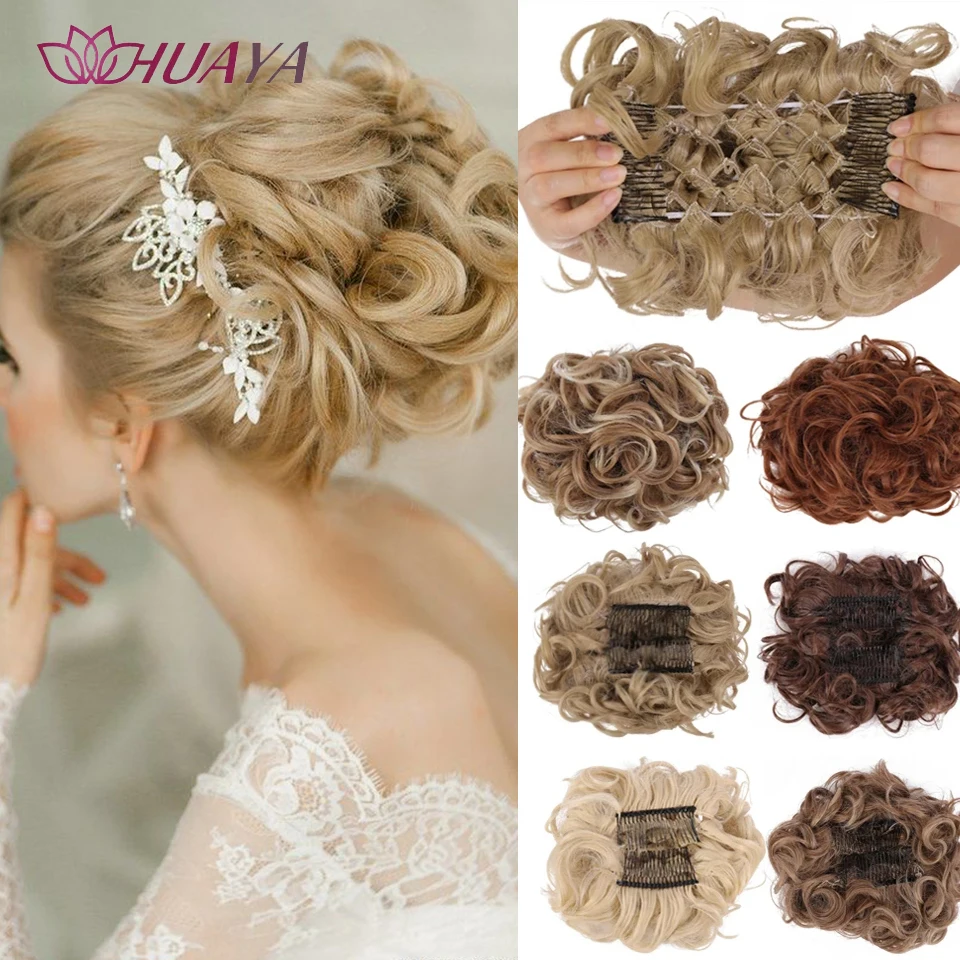 Bride Messy Big Hair Bun Hairpiece Clip in Extension Hair Bun Updo Cover Messy Hair Scrunchies Synthetic Hair Pieces
