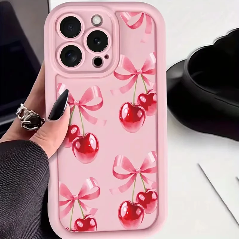 Elegant Wine Red Cherry Pattern Shockproof Phone Case - Premium Silicone Cover