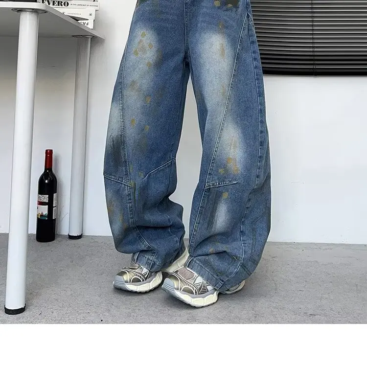 2025 Trashy Y2K Mode Distressed Washed Blue Baggy Jeans Hosen für Männer 90er Jahre Vintage Kleidung gerade Denim Hosen Ropa Hombre – Detail 10