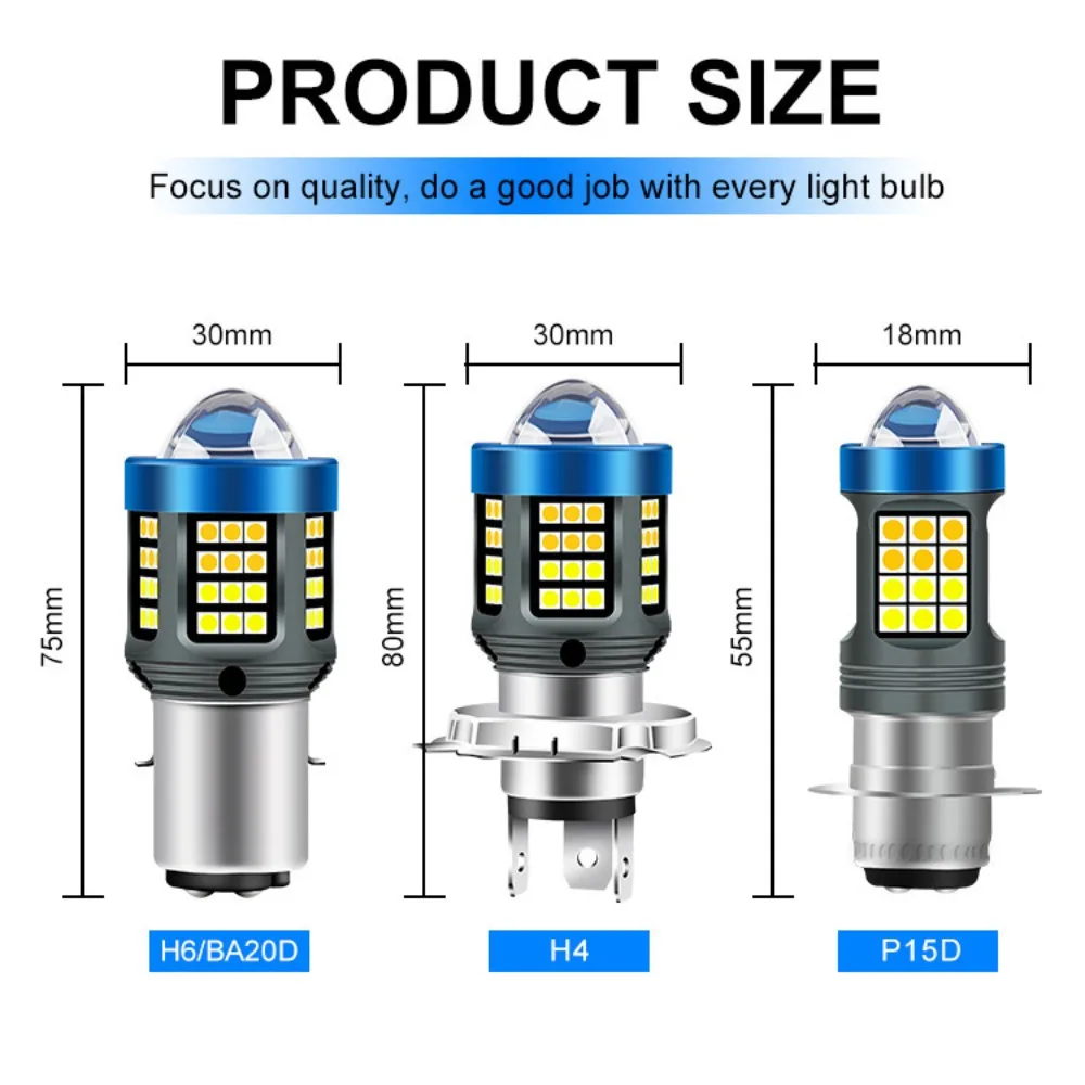국경을 넘는 독점 신제품 LED 오토바이 헤드라이트 - H4/BA20D/P15D, 백색/황색 이중 색상, 초고휘도, 렌즈 포함