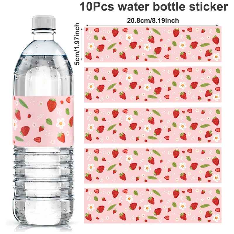10 Stück rosa Erdbeer-Flaschenetiketten-Aufkleber, Erdbeer-Themen-Aufkleber für Sweet Berry 1st Birthday Spring Summer Party Supplies – Detail 7