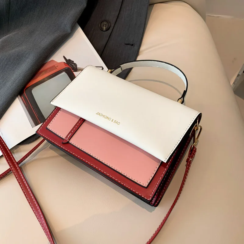 

Contrast Color Women's Shoulder Bag Pu Leather Female Small Square Bag Clutch Purse Handbag Fashion Crossbody Bag Handbags