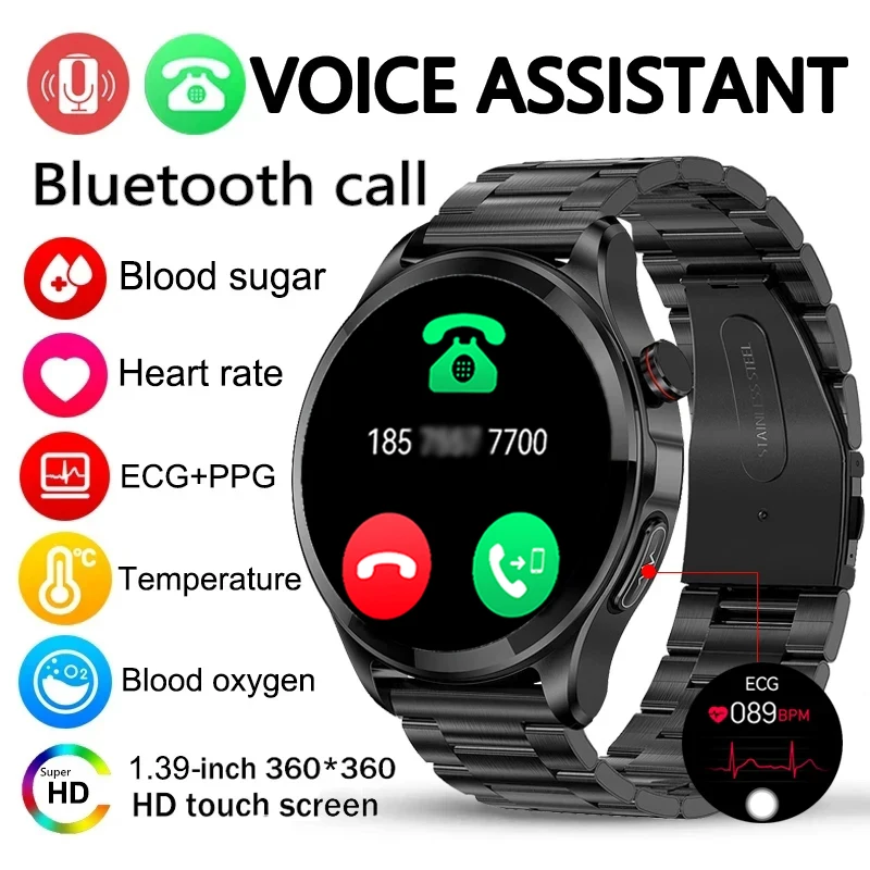 

ECG+PPG NonInvasive Blood Glucose Smart Watch Men Bluetooth Call Clock Heart Rate Blood Pressure Health Smart Watch For Men 2023