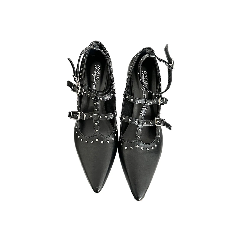 2023 New Style Women Sandals Summer Hollow Out Faux Genuine Leather Shoes For Women Rivet Thick Heels Buckle 35-39 Roman Sandals