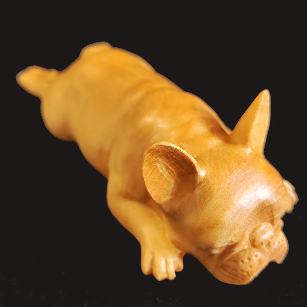 

Y8408 - 8.5*3.2*3 CM Carved Boxwood Carving Netsuke Figurine - Cute Dog ( French bulldog )