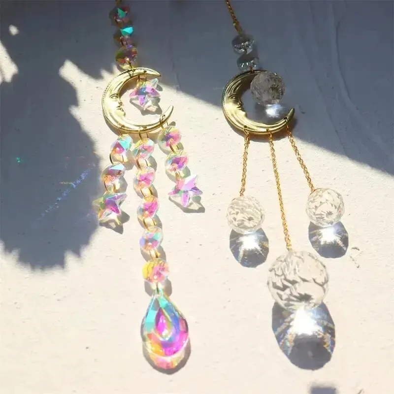Crystal sun catcher Chime Home Bedrooms Balcony Sun And Moon Prism Decor Pendant 1pc
