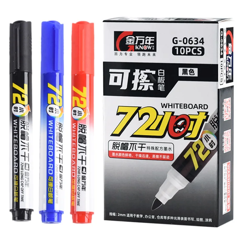 10pcs 지울 수있는 화이트 보드 펜 밝은 색상 내마모성 교사 회의를위한 빠른 건조 로그인 칠판 쓰기