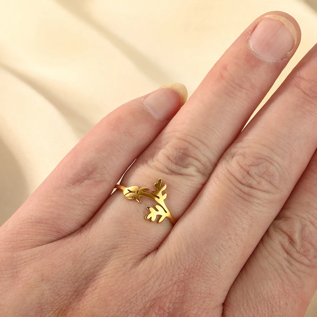 Anillo Geométrico de Flor y Hoja Vintage (Acero Inoxidable Dorado) Seef9d83e0eda49959522b96dc3945a6cm