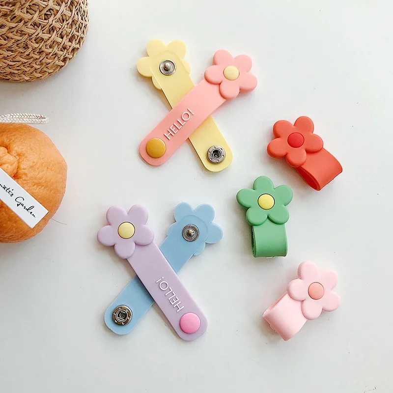 Kawaii 꽃 케이블 주최자 귀여운 USB 충전 데이터 라인 버클 케이블 보호기 와이어 코드 이어폰 케이블 와인 더 데스크 주최자