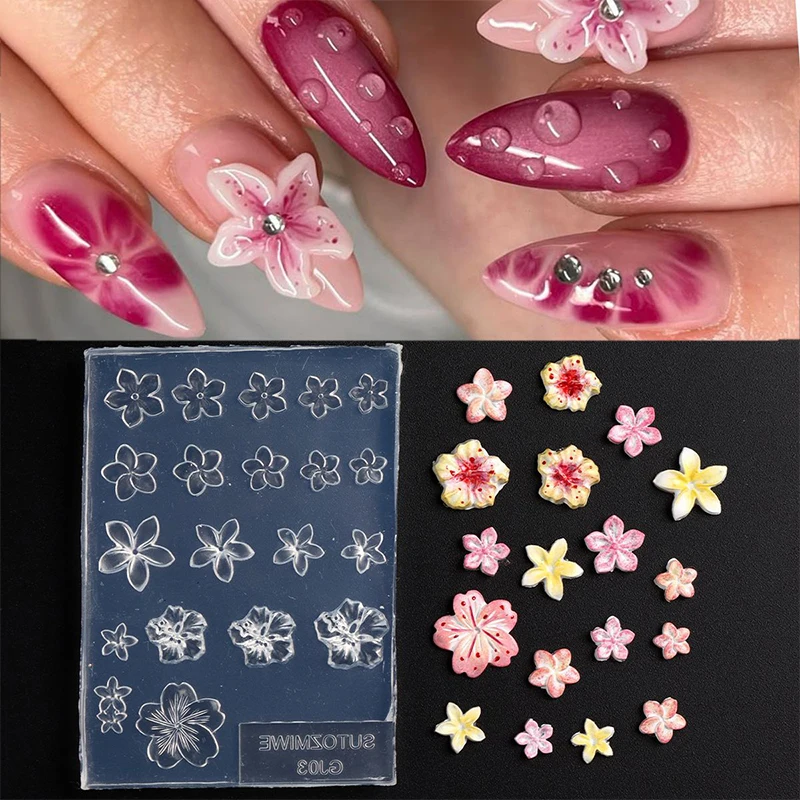3D 꽃 네일 금형 DIY 실리콘 네일 도구 Frangipani 꽃 꽃잎 네일 디자인 수지 금형 네일 아트 조각 템플릿