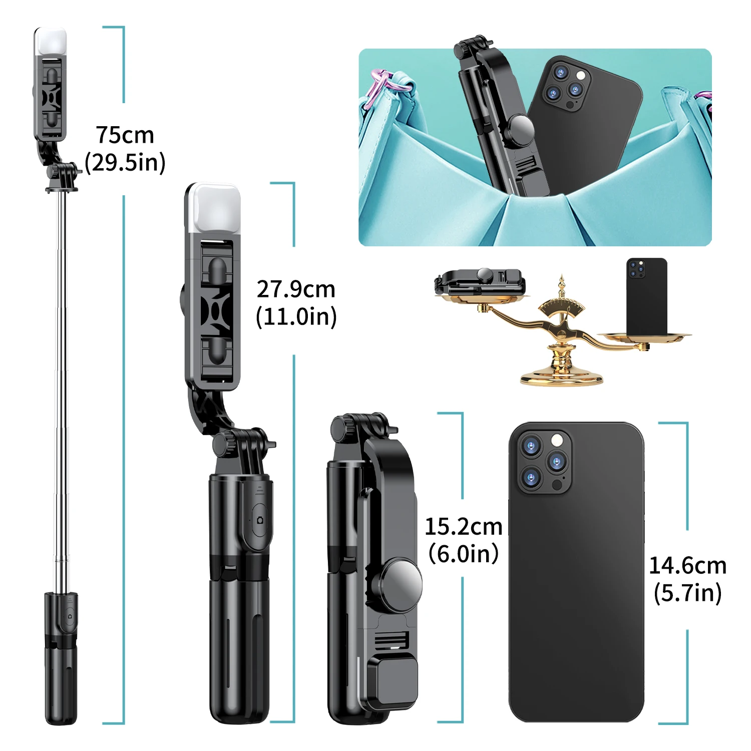 Selfieshow Mini Fill Light Phone Holder 75cm Wireless Bluetooth Portable Tripod Selfie Stick Stand For Live Broadcast Huawei