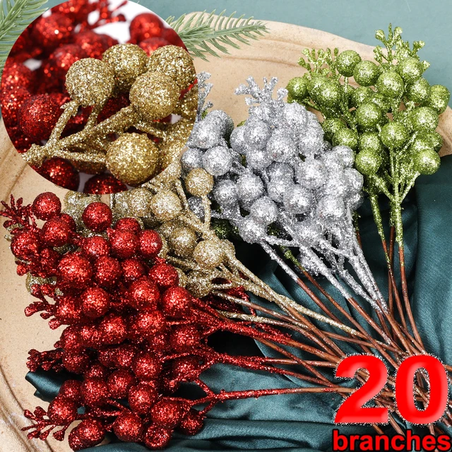 1/30 Branches with 14 heads Artificial Berries Branch Flowers Bouquet Red  Holly Berry Stamen Plants Christmas Party Home Decor - AliExpress