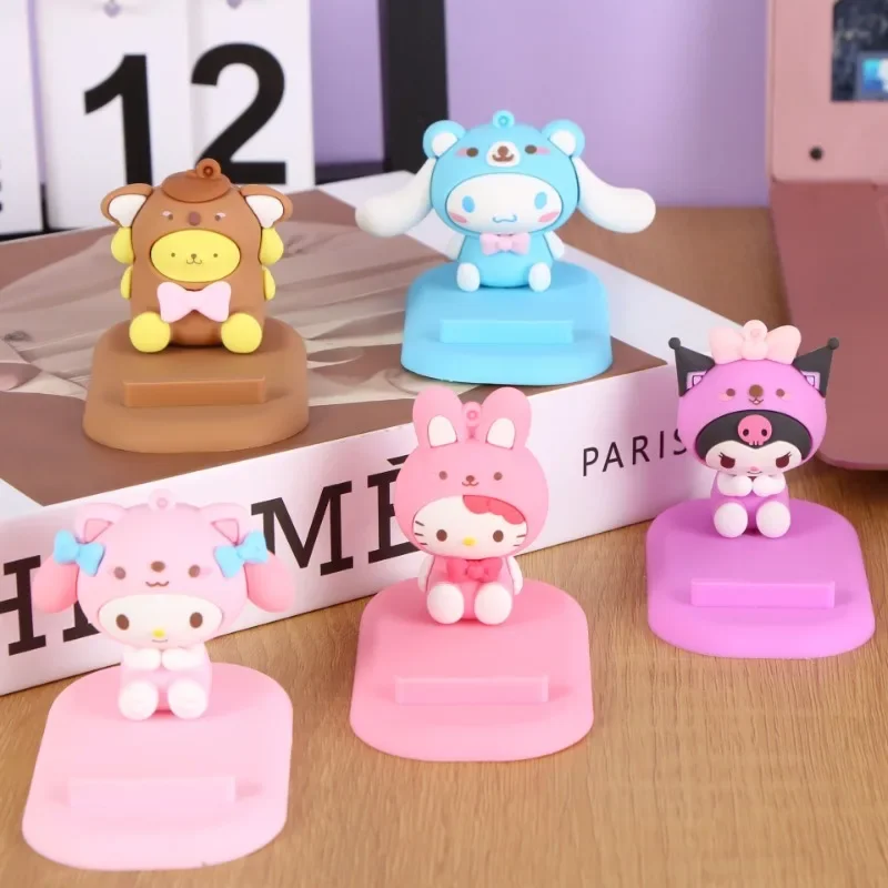 

Sanrio Hello Kitty My Melody Kuromi Mobile Phone Cartoon Cinnamoroll Stand Lazy Bedside Special Artifact Cute 3D Doll Ornaments