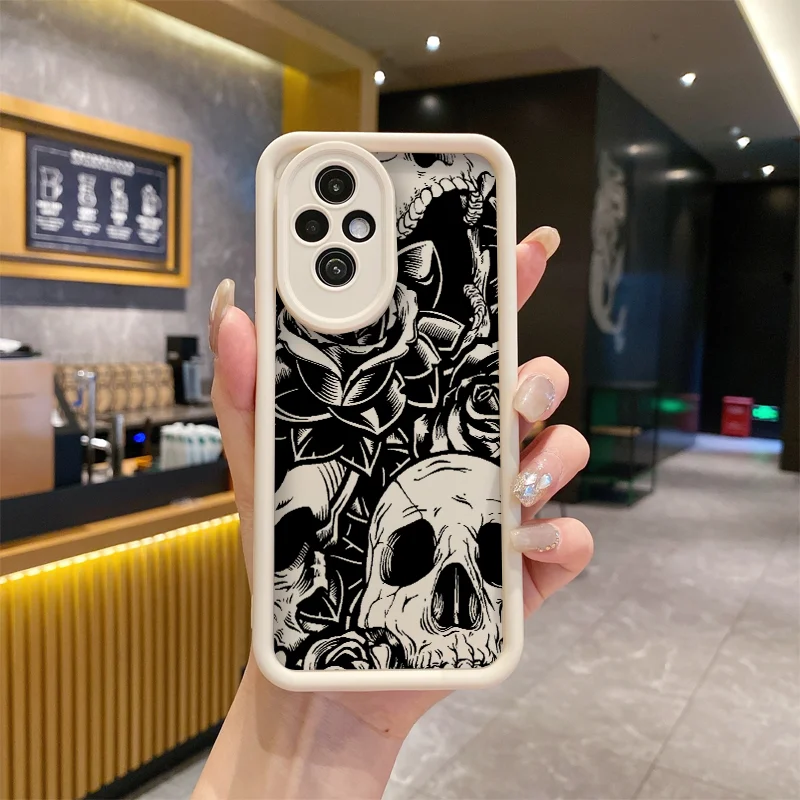 Black Art Flower Skull Horror Soft Silicone Phone Case Cover