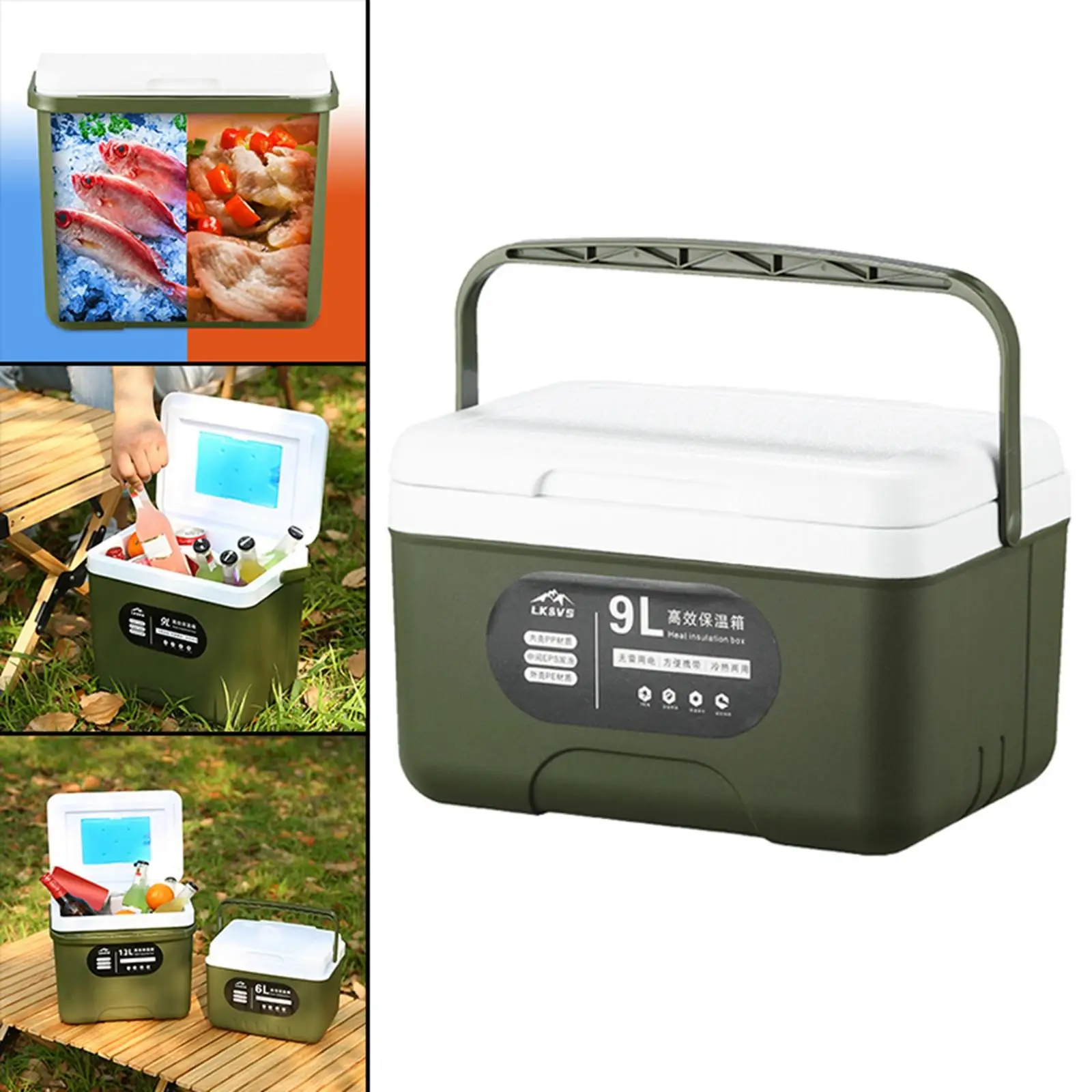 Durable Cooler Bag Storage Food Delivery Fridge Freezer 9L Insulated for Car Picnic Lunch Beach Van Truck
