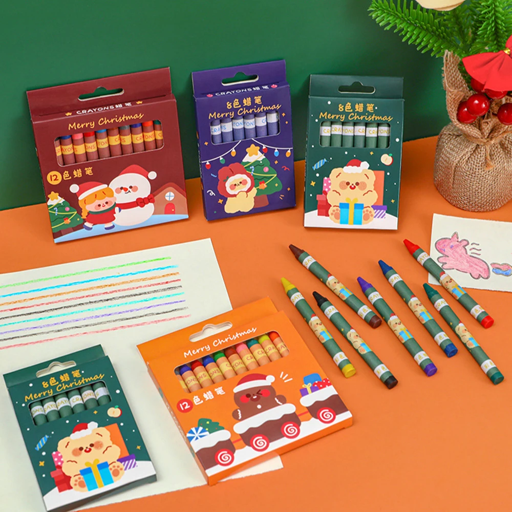 8/12 Color Christmas Crayons Student Graffiti Painting Pen Art Painting Supplies Gifts Stationery