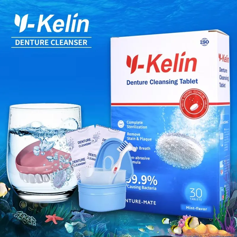 Y-Kelin Denture Cleansing Tablet 30/60/90 Tabs Cleanser Pills Remove Plaque Antibacteria