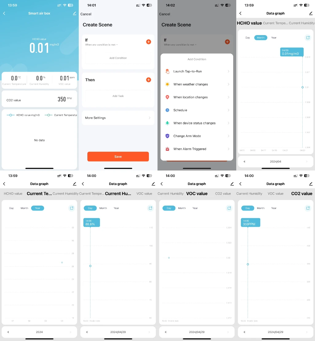 Tuya ZigBee 스마트 에어 박스 센서, 포름알데히드, VOC, CO2 온도 습도, 대기질 검사 DB 알람, 알렉사 포함, 6 인 1