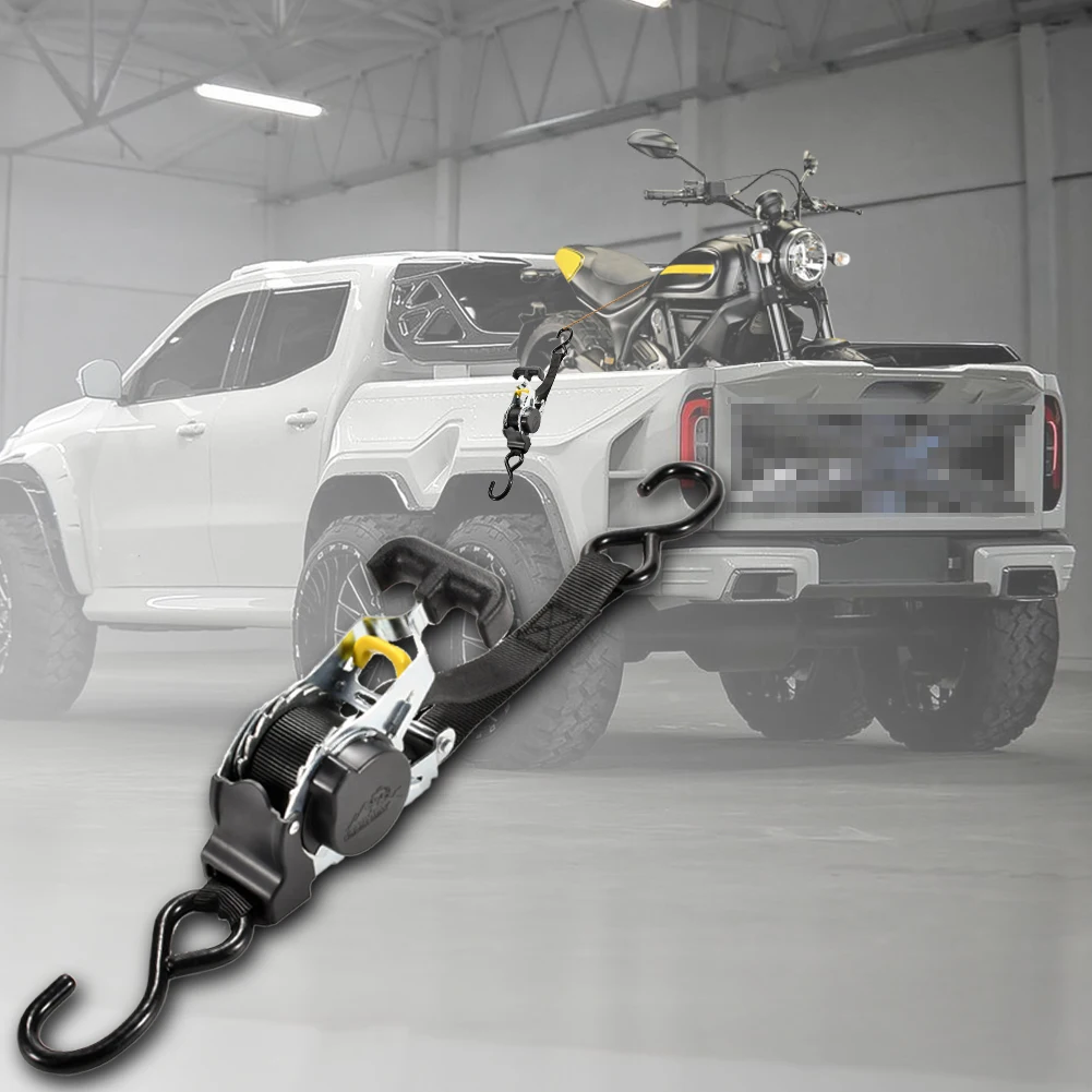 Load Luggage Strap Motorcycles Ratchet Strap with S Hook Heavy Duty Auto Retractable Ratchet for Trailers Vehicles Boat