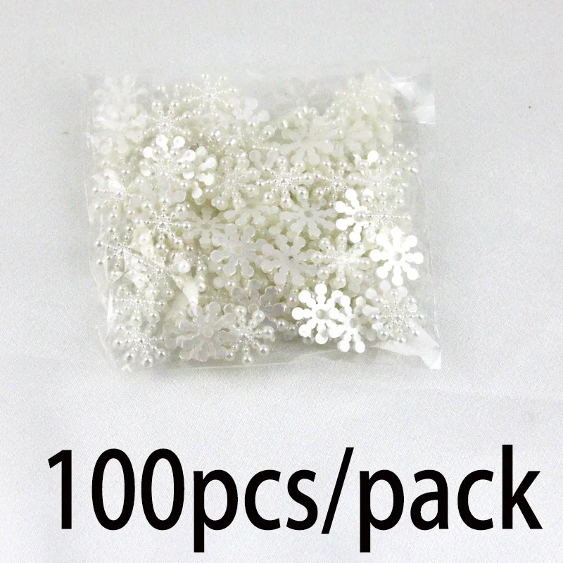 100pcs/pack)15mm White Pearl Resin Snowflake Simulated Plastic