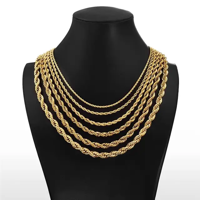 Hot Selling 2/3/4/5/6mm 316L Rope Chain Necklace Stainless Steel Never Fade Waterproof Choker Men Women Gold Color Jewelry Gifts - Imagen 5