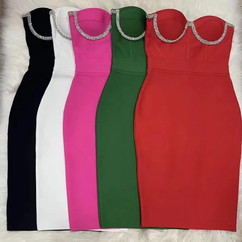 

New Summer Color Women Sexy Strapless Bodycon Mini Dress Rayon Bandage Fashion Celebrate Evening Party Dress High Quality
