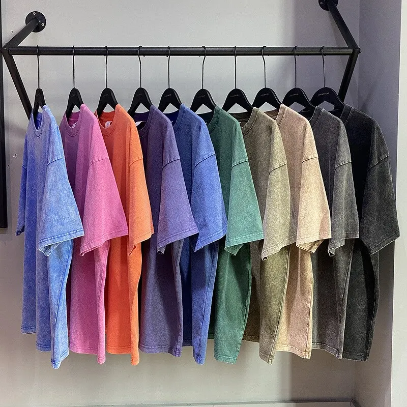 100% Cotton Streetwear Blank Drop Shoulder Heavyweight T-shirt Vintage Oversize Washed Unisex T Shirts677_voghion.com