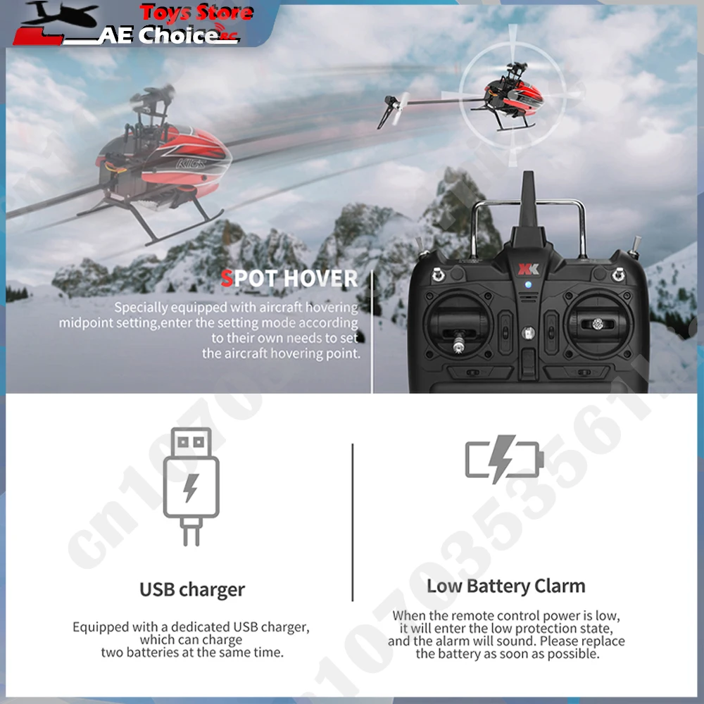 WLtoys XK K110s hélicoptère RC brushless posé sur une surface plane