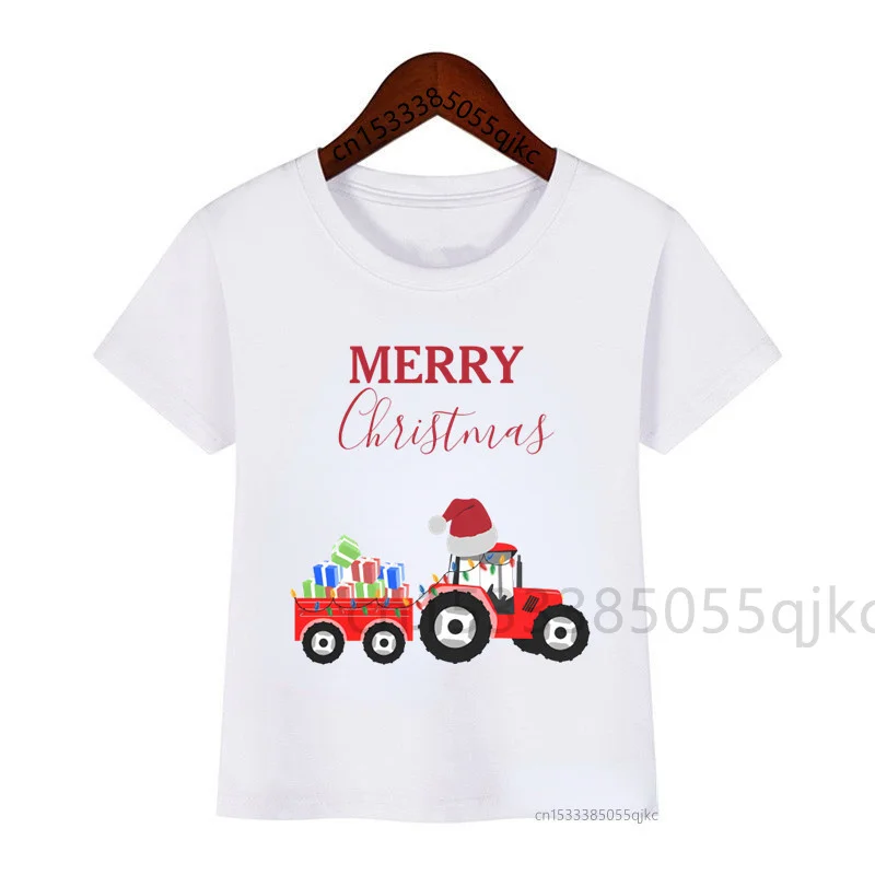 Camiseta de coches de construcción navideña, ropa navideña a juego para toda la familia, camiseta de Papá Noel para niños, camiseta de fiesta para niñas