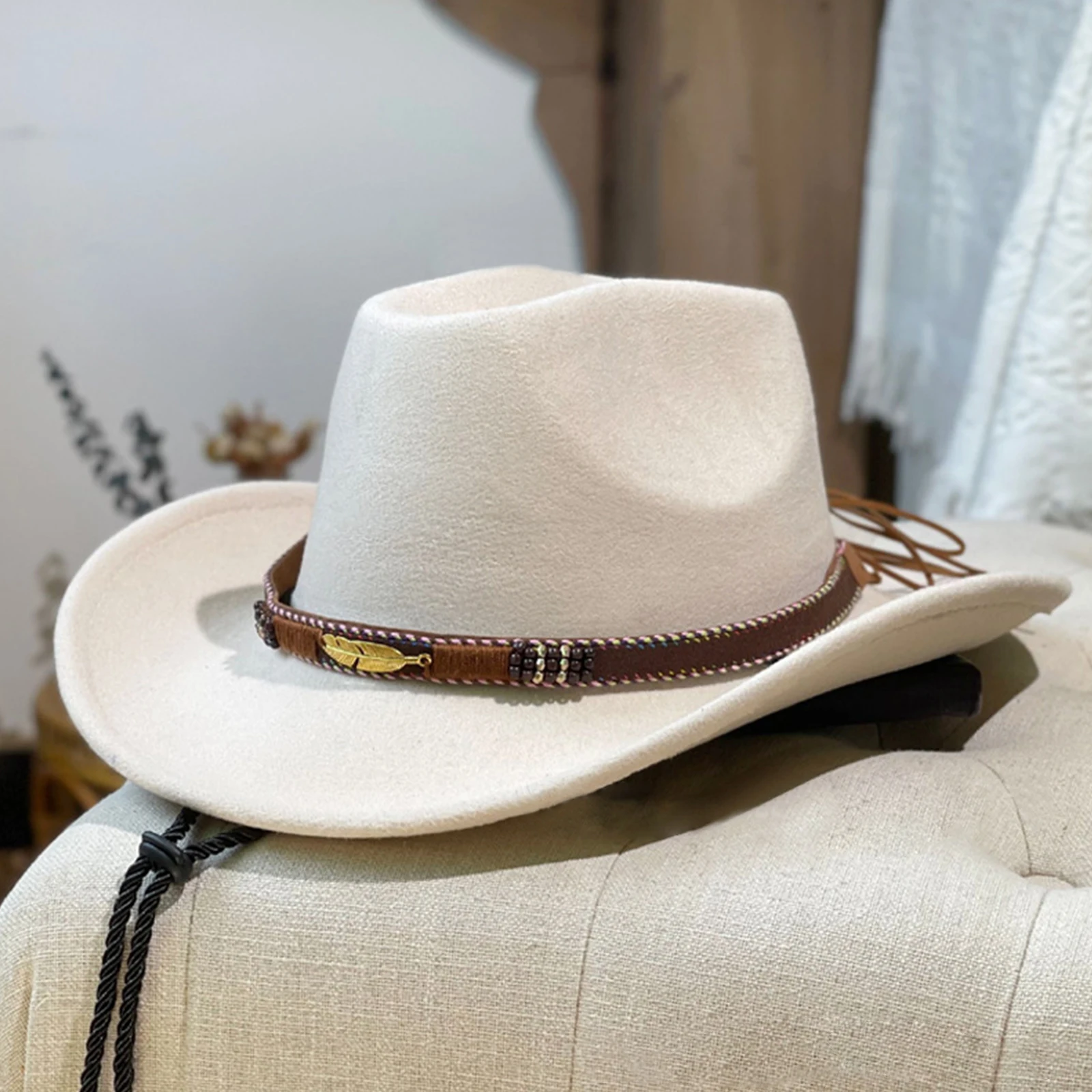 American Western Cowboy Hat Outdoor Tourism Performance Hat Big Brimmed Tibetan Woolen Jazz Hat Male 6