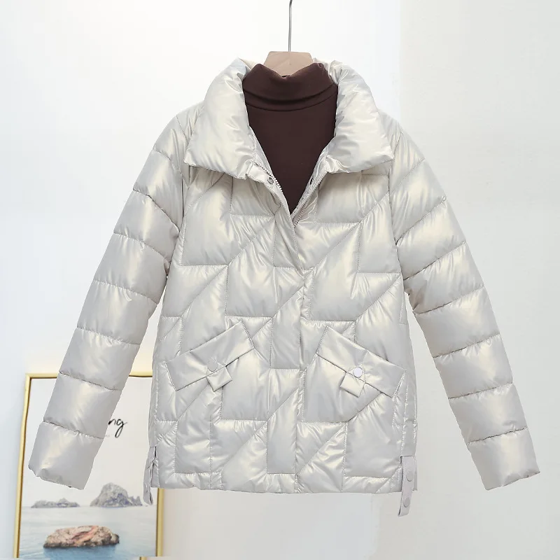 2025 New Glossy Down Cotton Jackets Women Winter Parkas Female Stand Collar Casual Warm Short Puffer Jacket Snow Outwear