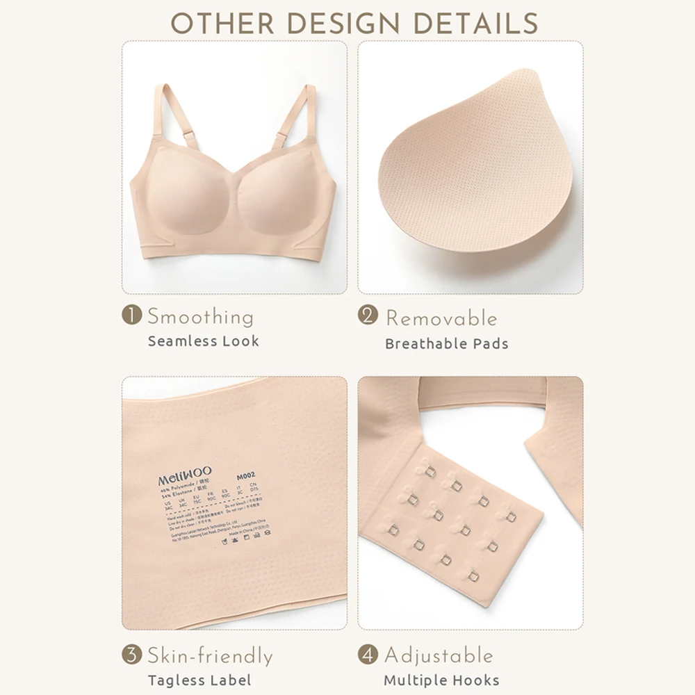 Women's Seamless Wireless Support Bra Invisible Plus Size Bralette Comfortable Padded Smoothing B C D DD E F